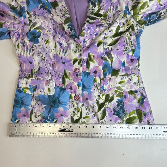 Carlisle Collection Cotton Floral Blazer Purple/blue/white. Lined SZ 10 Like New - Picture 7 of 13